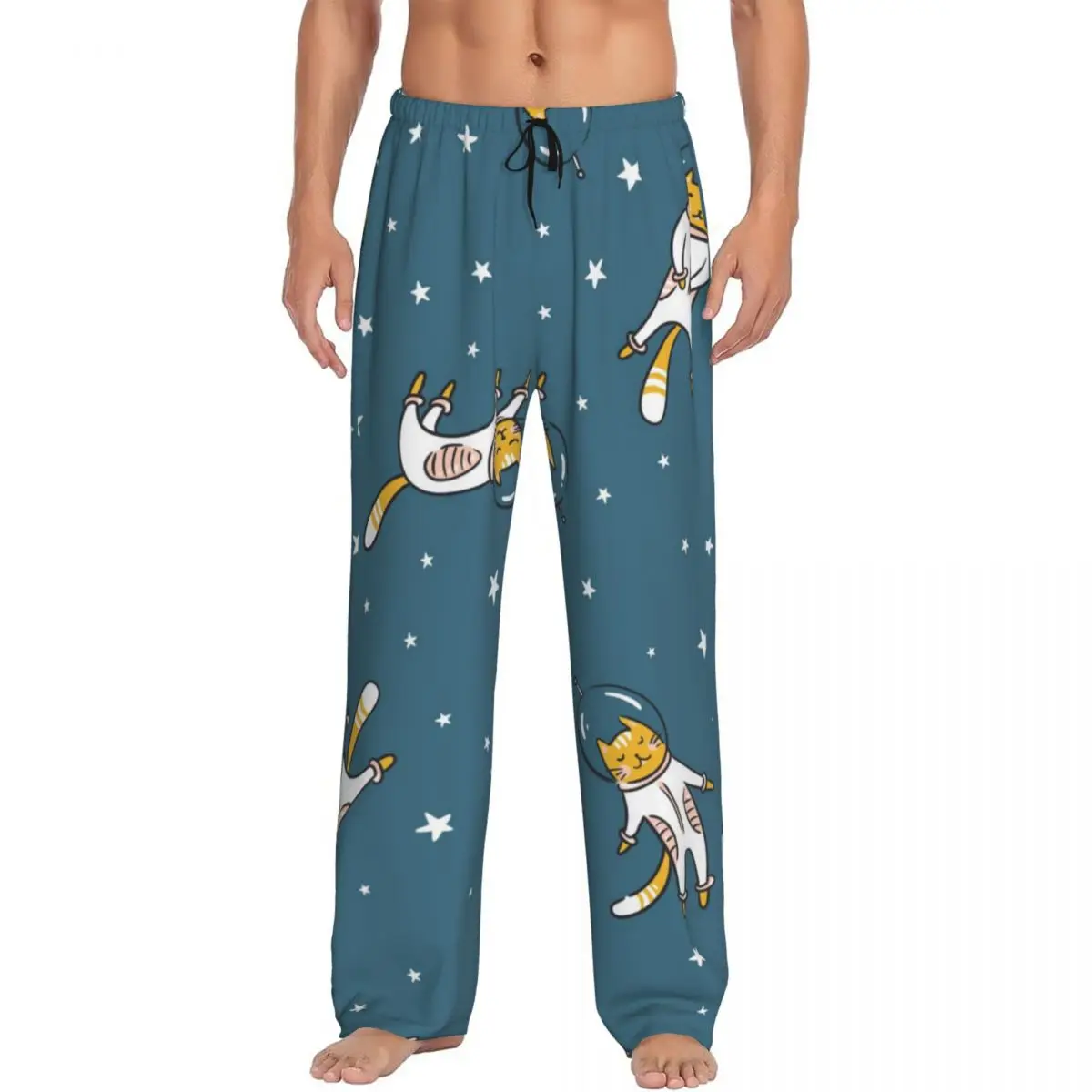 Mens Pajamas Pyjamas Pants Funny Cat Astronaut In Space Lounge Pants Sleep Bottoms