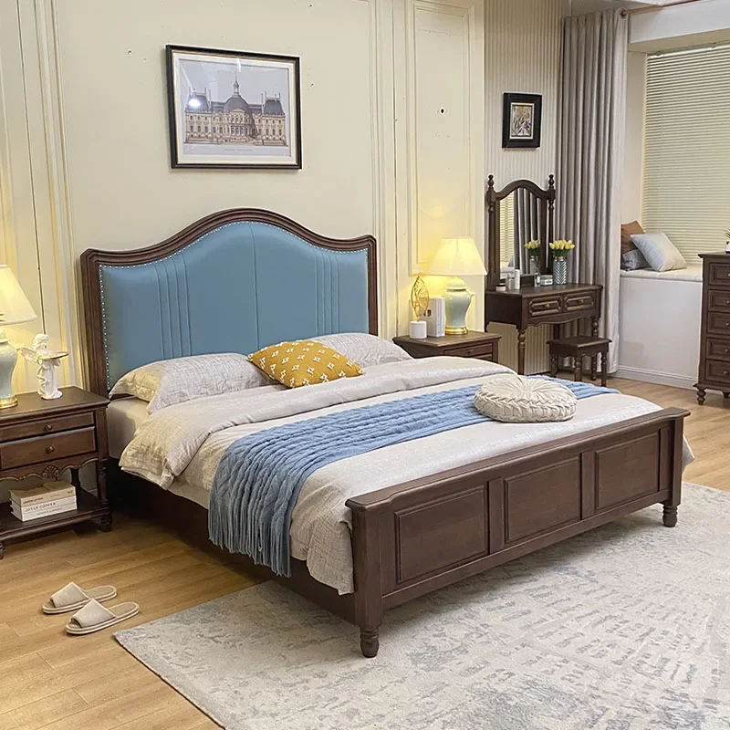 Upholstery Leather Headboard Walnut Mahogany Oak Ash Rubber Teak Solid Wood Bedroom Furniture King Queen 220cm Size Bed Frame