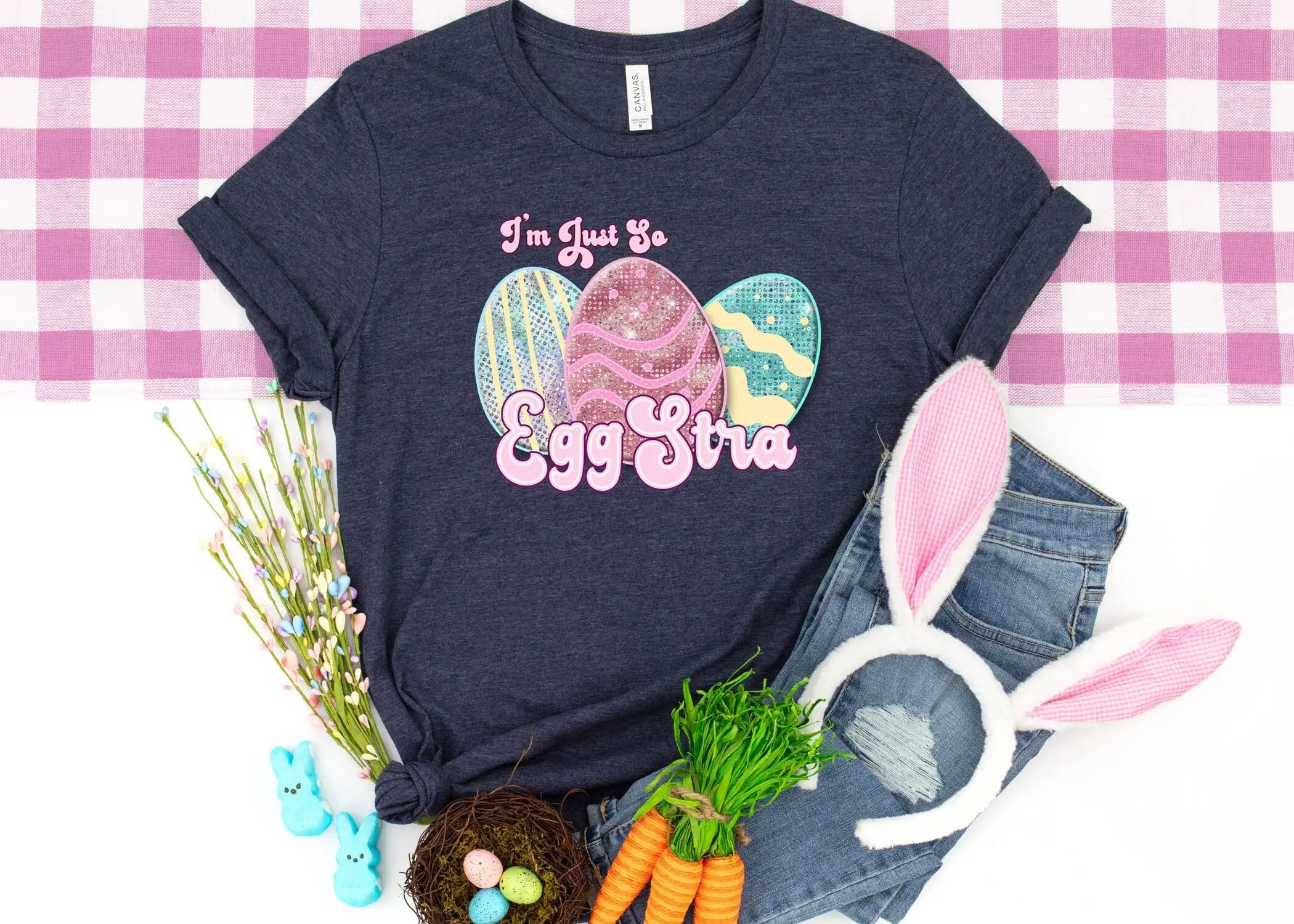 I'm Just So Eggstra T Shirt Easter Day For Eggs Funny Women Egg Hunting