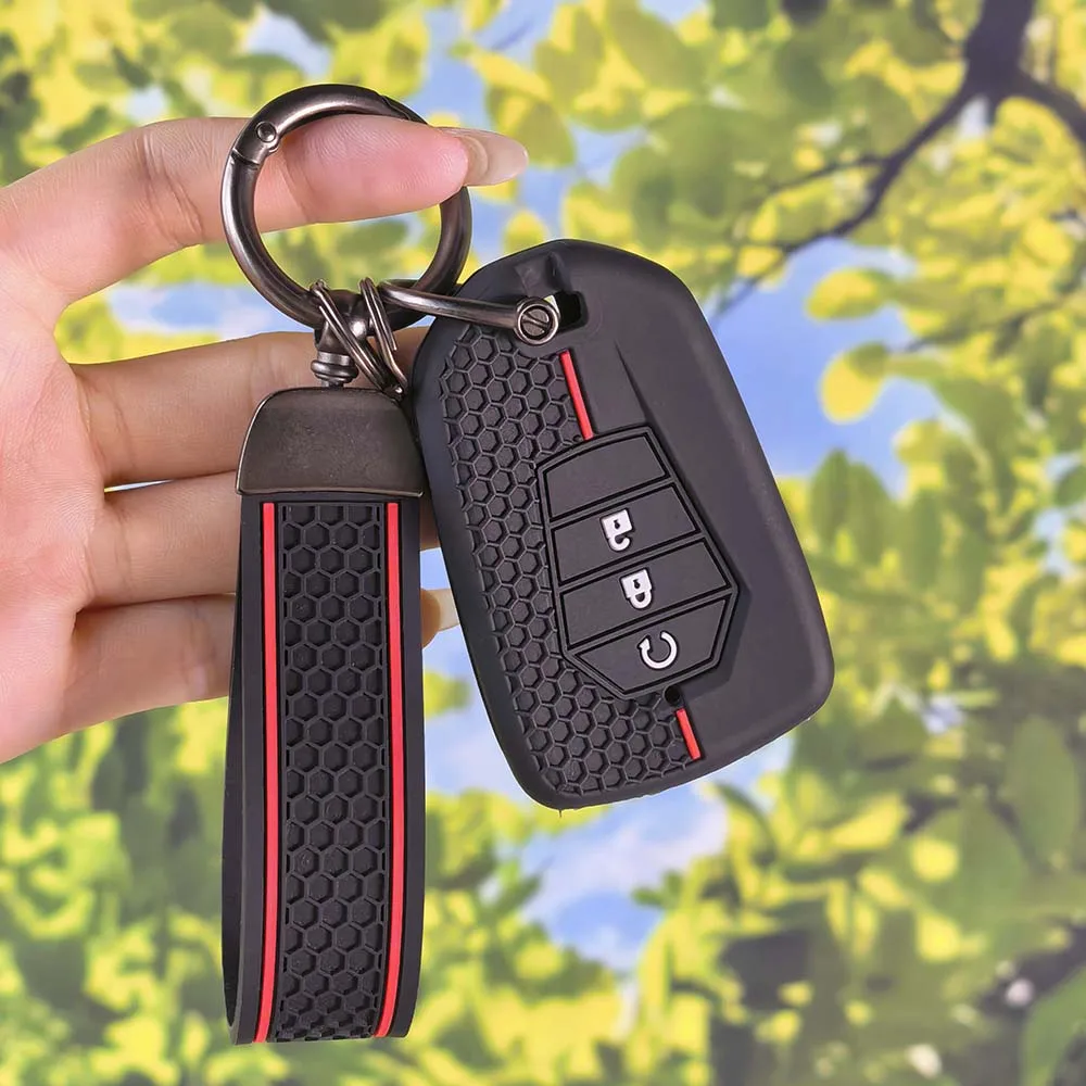 Performance Anti-slip Honeycomb Key Case With Keychain For Isuzu Dmax D-max V-Cross MU-X Mux 2021-2024 Car Remote Sleeve