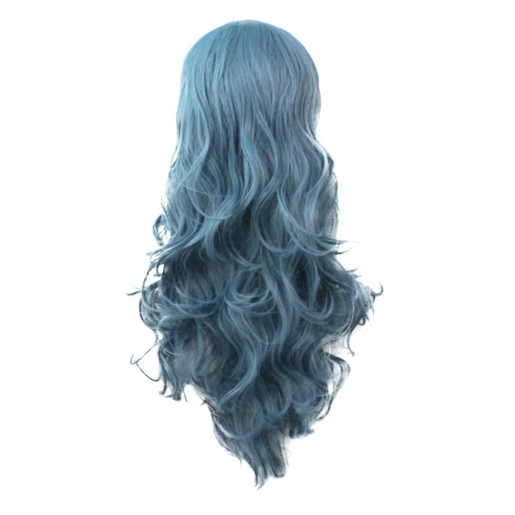 Synthetic Wigs Long Wavy Middle Part Wig blue Natural Wigs for Women Heat Resistant Cosplay Wig Daliy Party 28 Inch