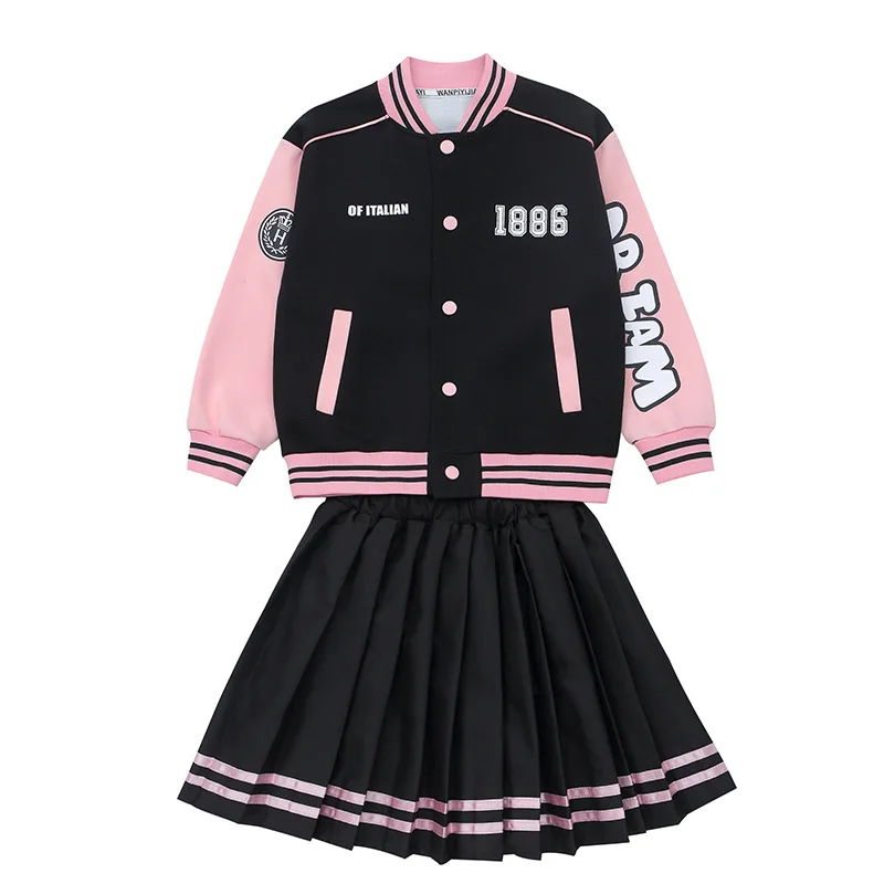 2024 autumn winter Kids Girls School JK striped jacket Hoodies + dress Skirts Suits Children set Clothes teen 8 9 12 7 year