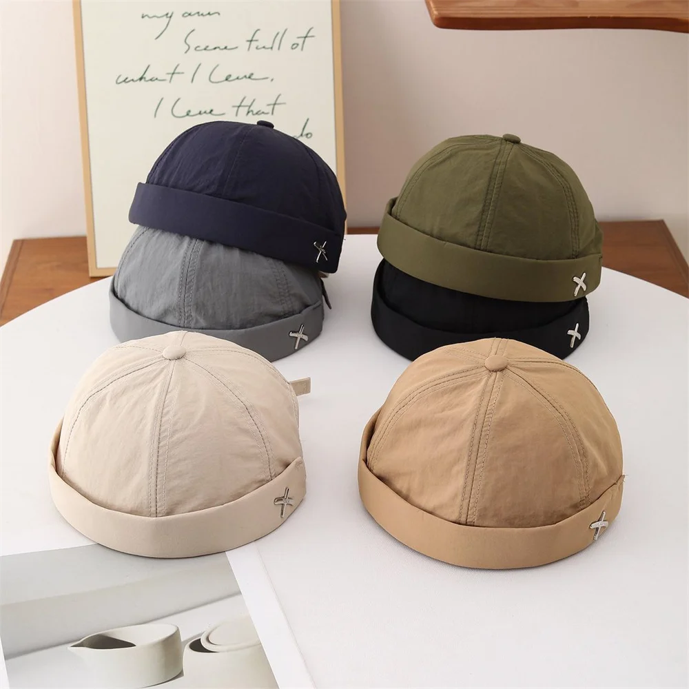 Unisex Letter Beanies Without Visor Quick-dry Docker Cap Landlord Hat Summer Outdoor Breathable Casual Brimless Hat Hip-hop Cap