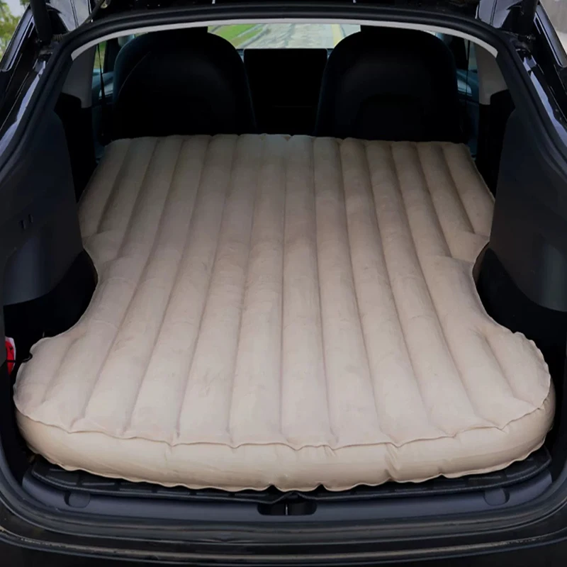 Tesla Model Y PVC Flocking Inflatable Mattress Folding Car Outdoor Travel Sleeping Bed Portable 10cm Thick Car Rear Seat Mat