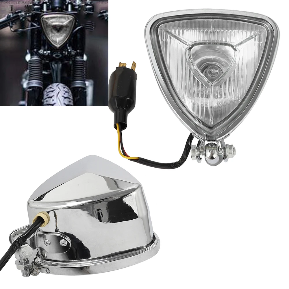 for Harley Honda Chopper Cruisers Bobber Custom Motorcycle Universal HeadLight Retro Triangle Headlamp