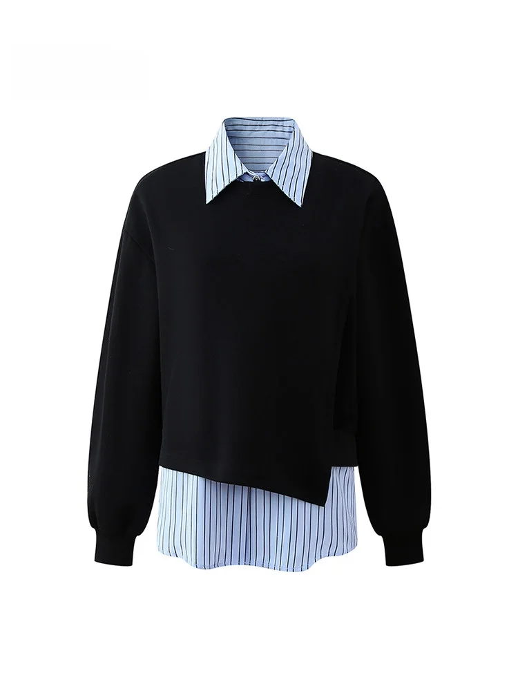 Etam Dames 2025, lente herfst, gestreept sweatshirt met kraag, tweedelige set College Sle Bla, high-end feel, losse pasvorm, lange sl...