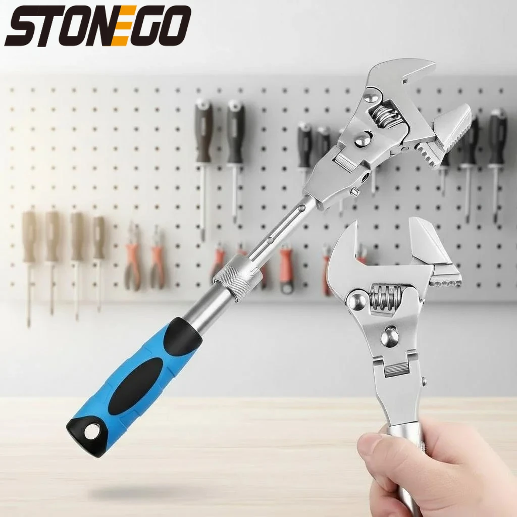 

Adjustable Ratchet Wrench 5 in 1 Swivel Head Stainless Steel Extendable Rust Resistant Tool for Mechanics Plumbers DIY