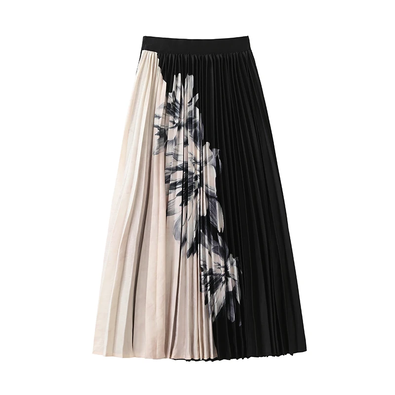 Ele Chinese Sle Stand Kraag T-top en rokset Dames Slim Fit Geplooide print Tweedelige outfit Polyester ort Sl...