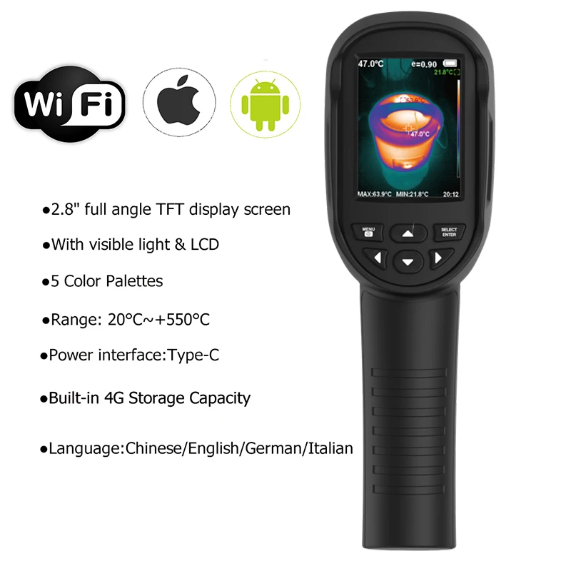 HTI NEW Infrared Thermal Camera HT-06 256*192 Pixels WIFI Transmission Handheld Thermal Imager -20~550°C for Industrial