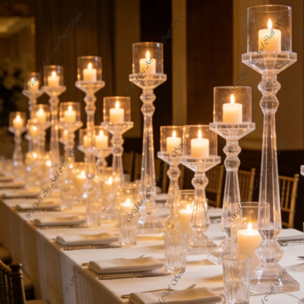 12pcs Acrylic Flower Tealight Pillar Candle Holder for Wedding Party Decor, Table Centerpiece Home Decorative Candle Holders