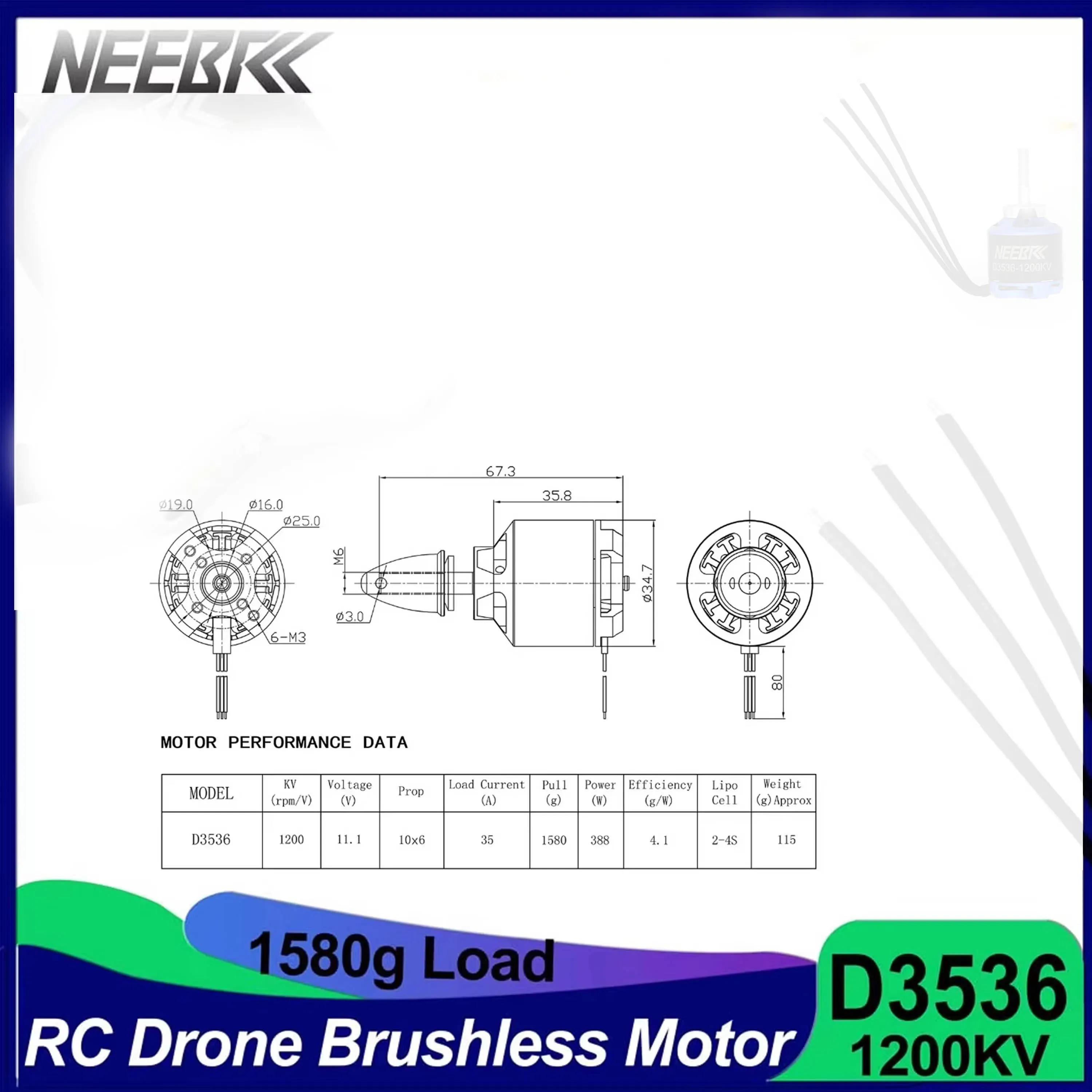 

4pcs/lot 3536 1200KV Brushless Motor 2-4S 1580g Load for RC FPV Drone Racer Fixed-wing Quadcopter Airplane Glider Plane Aircraft