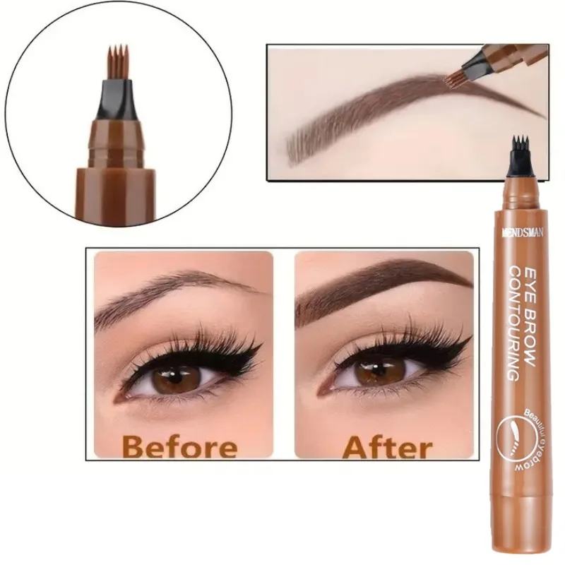 Lápis de sobrancelha com 4 cabeças divididas, longa duração, à prova de manchas, à prova d'água, alta pigmentação, fácil aplicação, caneta líquida para sobrancelha