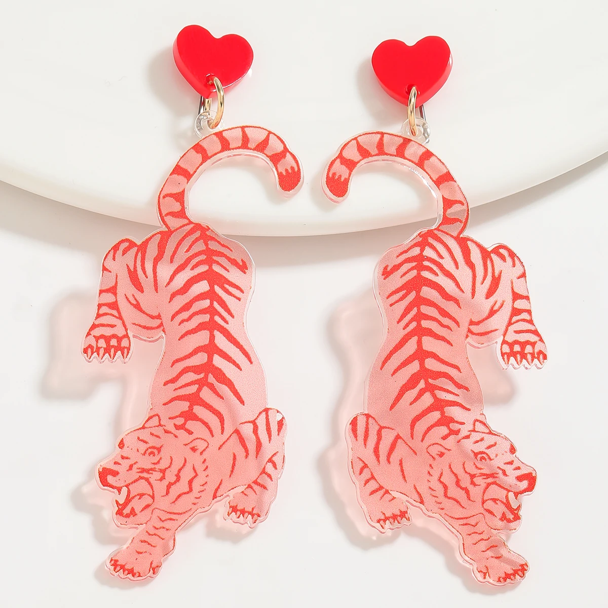 لطيف وممتع القلب النمر استرخى أقراط للنساء الملونة الاكريليك سبيكة مجوهرات بأشكال حيوانات الصيف عطلة بيان الملحقات #4