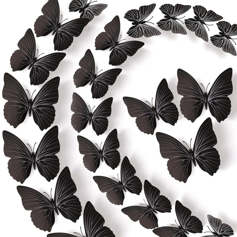 36 PCS Removable 3D DIY Beautiful Butterfly Wall Decals Colorful Butterflies Art Decor Wall Stickers Murals for Home Nursery Bedroom Classroom Offices TV Background Black