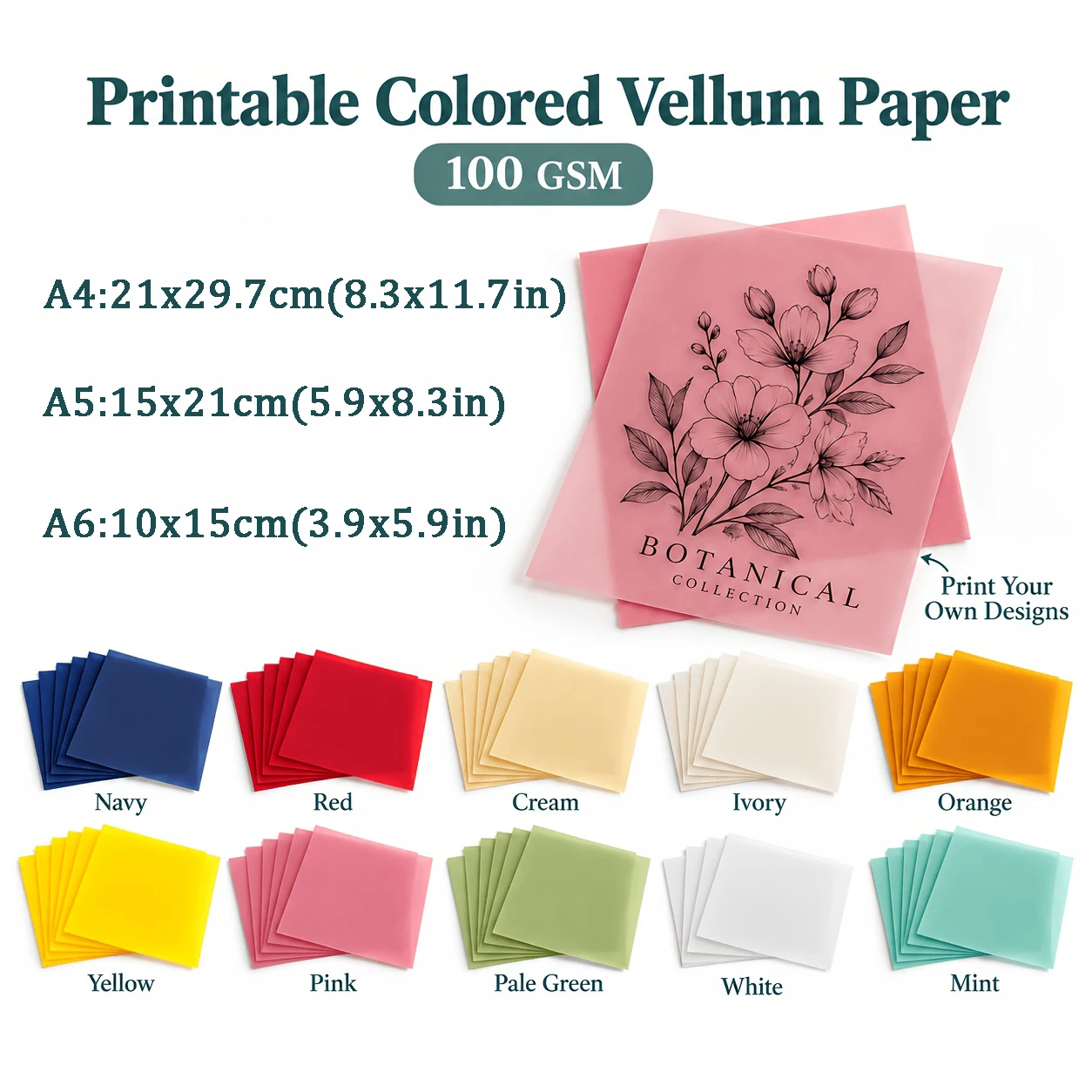 A6/A5/A4 Color Kraft Paper, 100g Printable Translucent Paper, Used for Wedding Invitations, Tracing, Scrapbooks and DIY Crafts