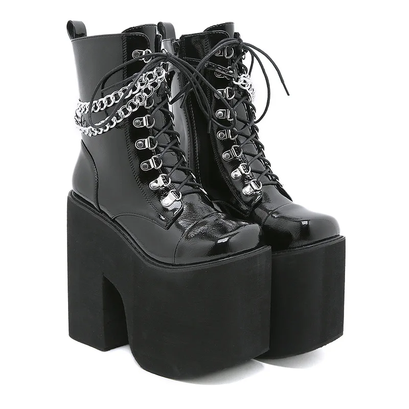 Height 16cm Chunky Heel Motorcycle Boots Women Platform Ankle Boots Punk Cosplay Thick Sole Goth Girls Shoes Big Size 43