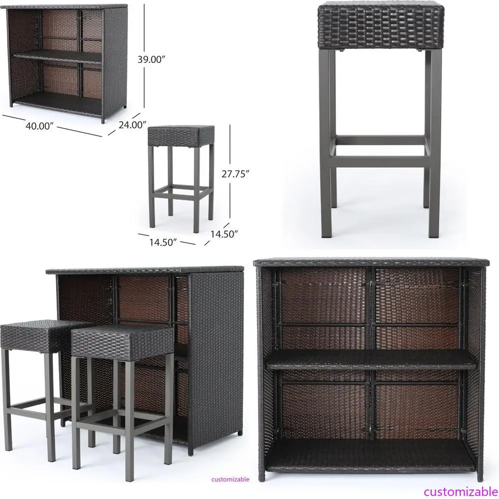 Set da isola per bar in vimini da esterno Toronto da 3 pezzi