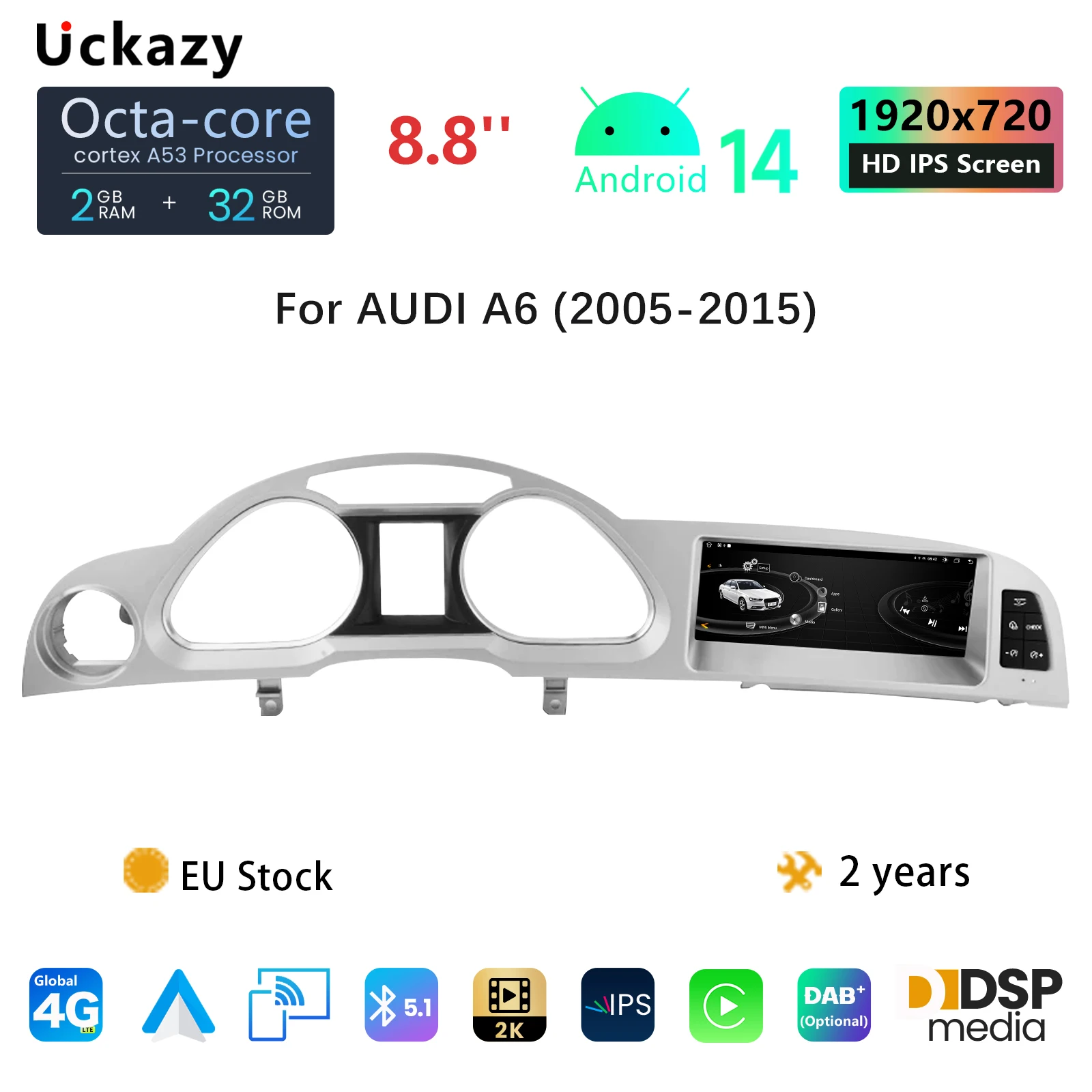 Android 14 auto multimedia carplay bildschirm radio für audi a6 c6 4f 2005-2015 mmi 2g 3g gps