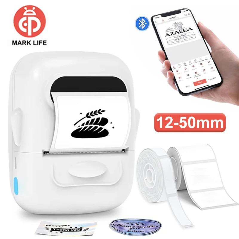 

Marklife P50 Принтер клейких этикеток Беспроводной карманный принтер для изготовления этикеток с наклейками Портативный мобильный принтер для офиса и дома DIY Тег без чернил