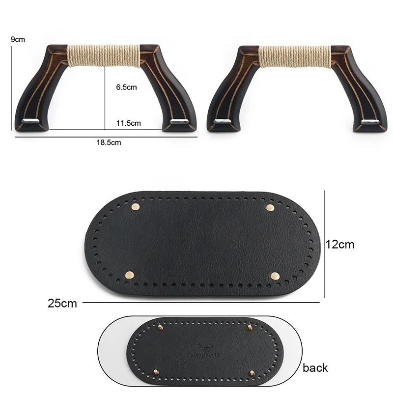 1-5Set Oval Backpack Base with Round Handmade Wooden Handle Crochet Bag Base Replaceable Decoration Material Kit