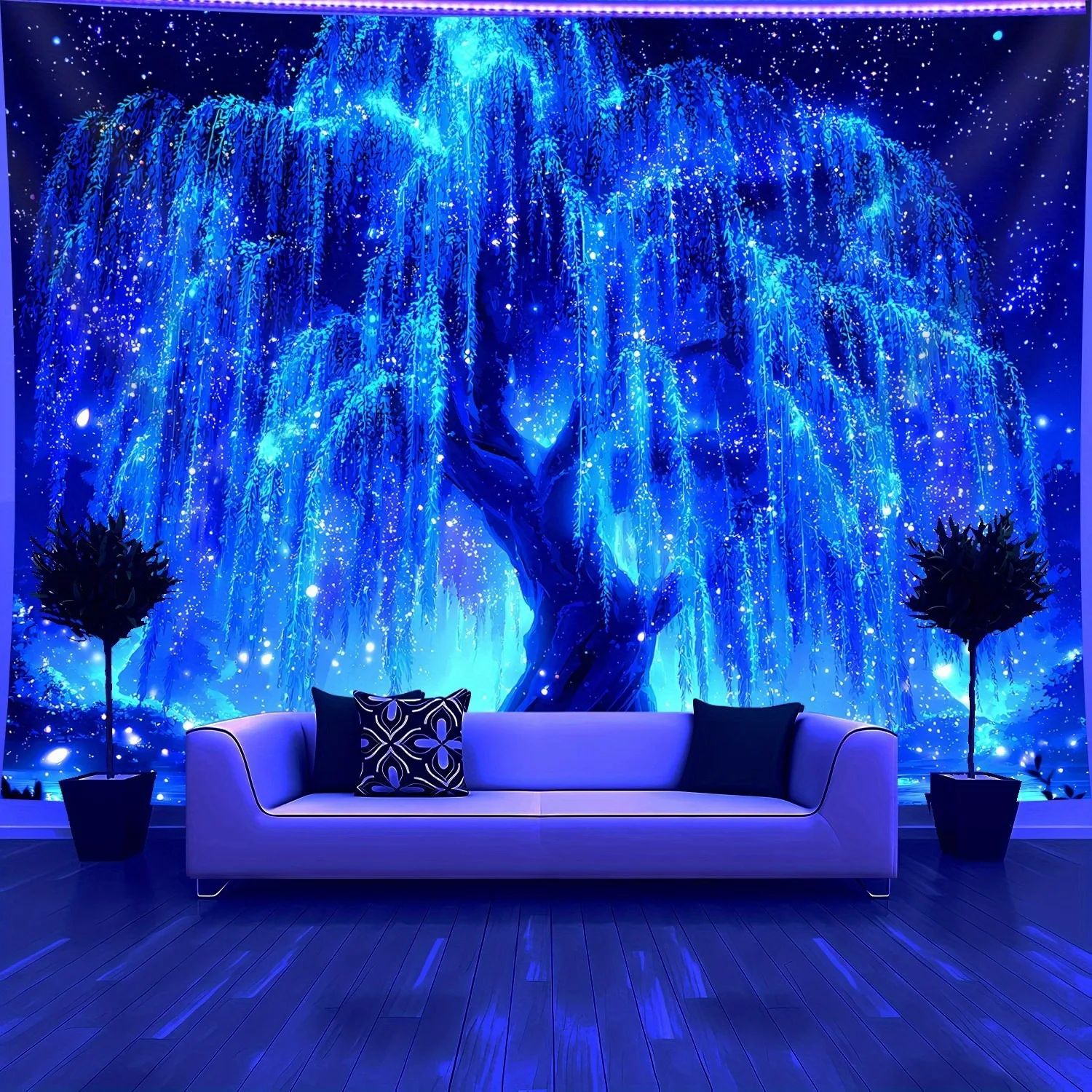 Brilliant Starry Sky Tree of Life Fluorescent Tapestry UV Reaction Luminous Bedroom Aesthetics Hanging Tapestry Used for Party