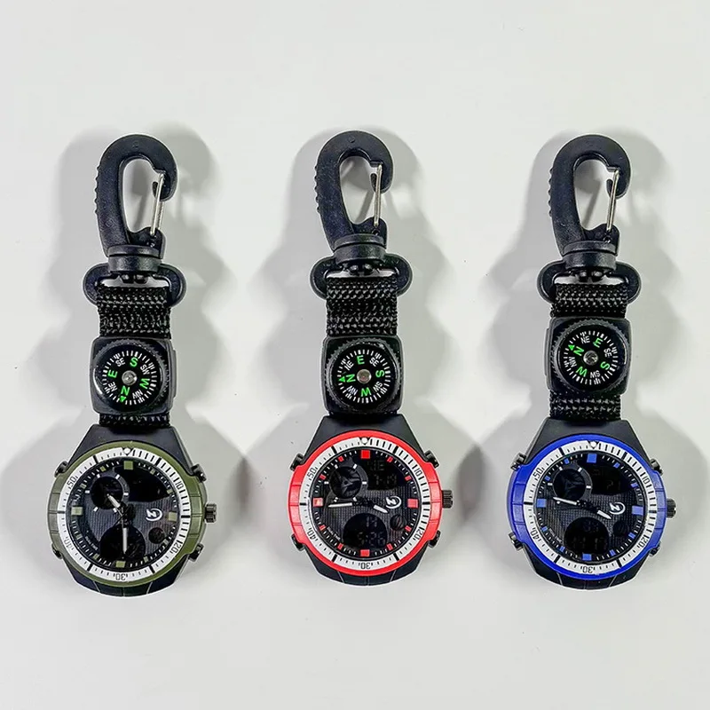 Sports Style Multi-function Electronic Digital Pocket Watch with Stopwatch Compass Alarm And Calendar Military Fob Clip Watch