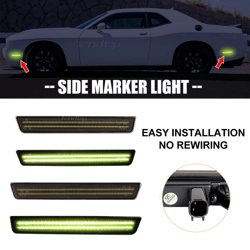 Amber/Red LED Side Marker Light for Dodge Challenger 2015 2016 2017 2018 2019 2020-2023 Front & Rear Turn Signal Driving Light