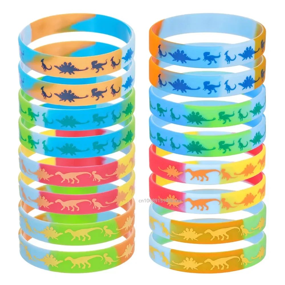 6Pcs Dinosaur Silicone Bracelets Kids Favors Gift For Jurassic World Dinosaur Jungle Birthday Party Decoration Supplies Mixed