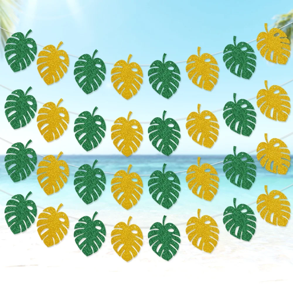 

Hawaiian Party Decoration Green Gold Turtle Back Leaves Banner Summer Leaf Garland Happy Tropical Hawaii Birthday Party Decor