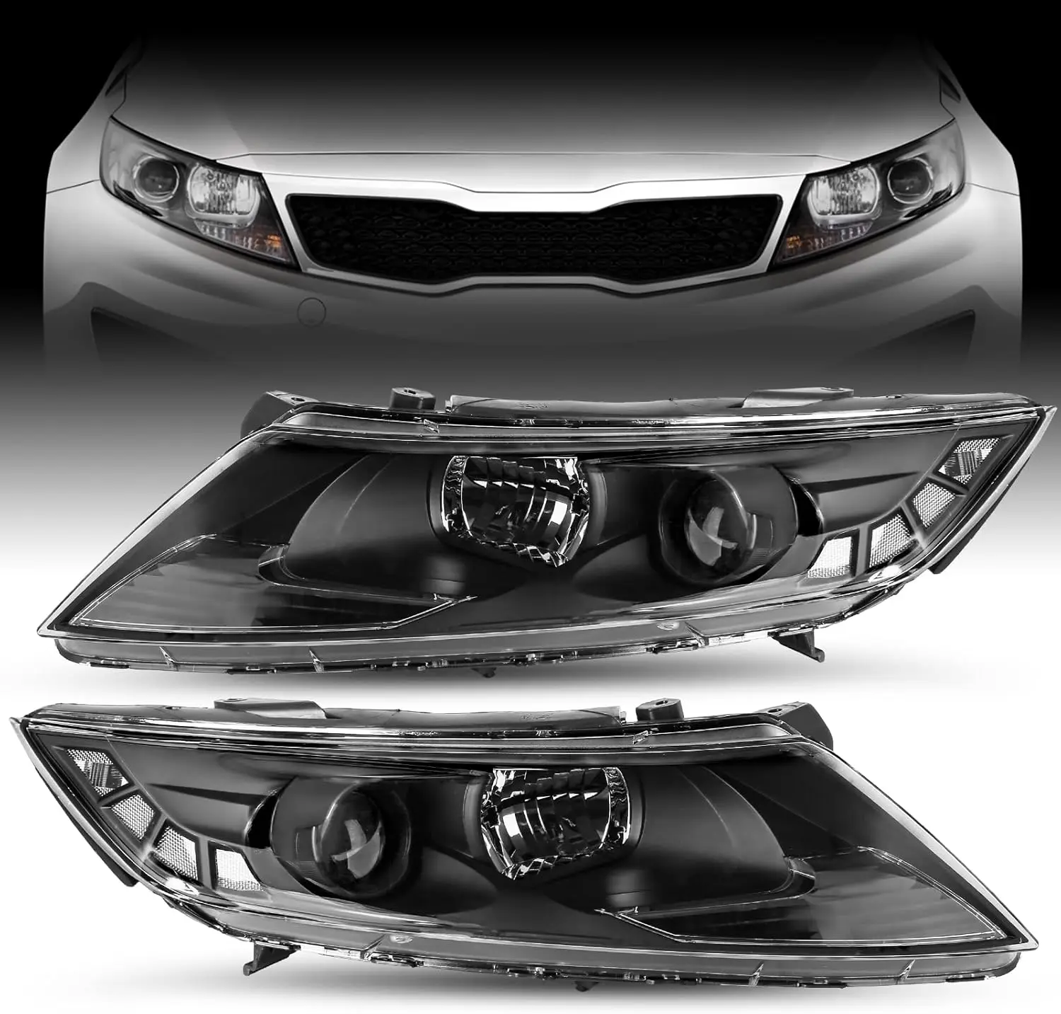 Replacement Headlamp Assembly Compatible with 2011-2013 Model Vehicles, Black Housing with Clear Reflector, Bulbs Not Included