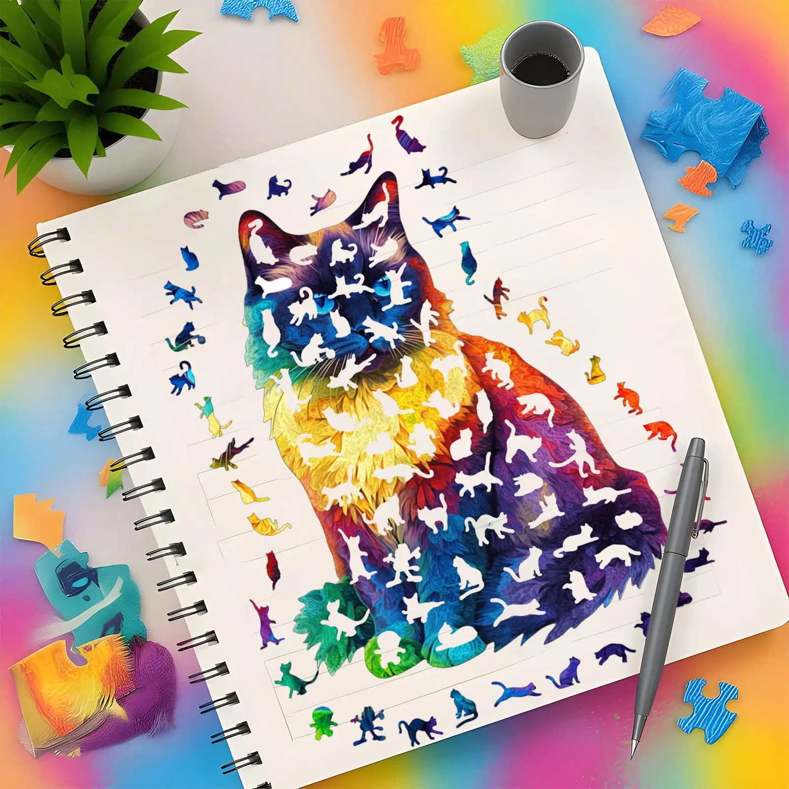 ปริศนาแมว 201 ชิ้น ทำจากไม้ ตกแต่งบ้าน ปริศนาสัตว์รูปทรงแปลกตา สำหรับผู้ใหญ่ วัยรุ่น คนรักแมว นักสะสม งานสังสรรค์ในครอบครัว