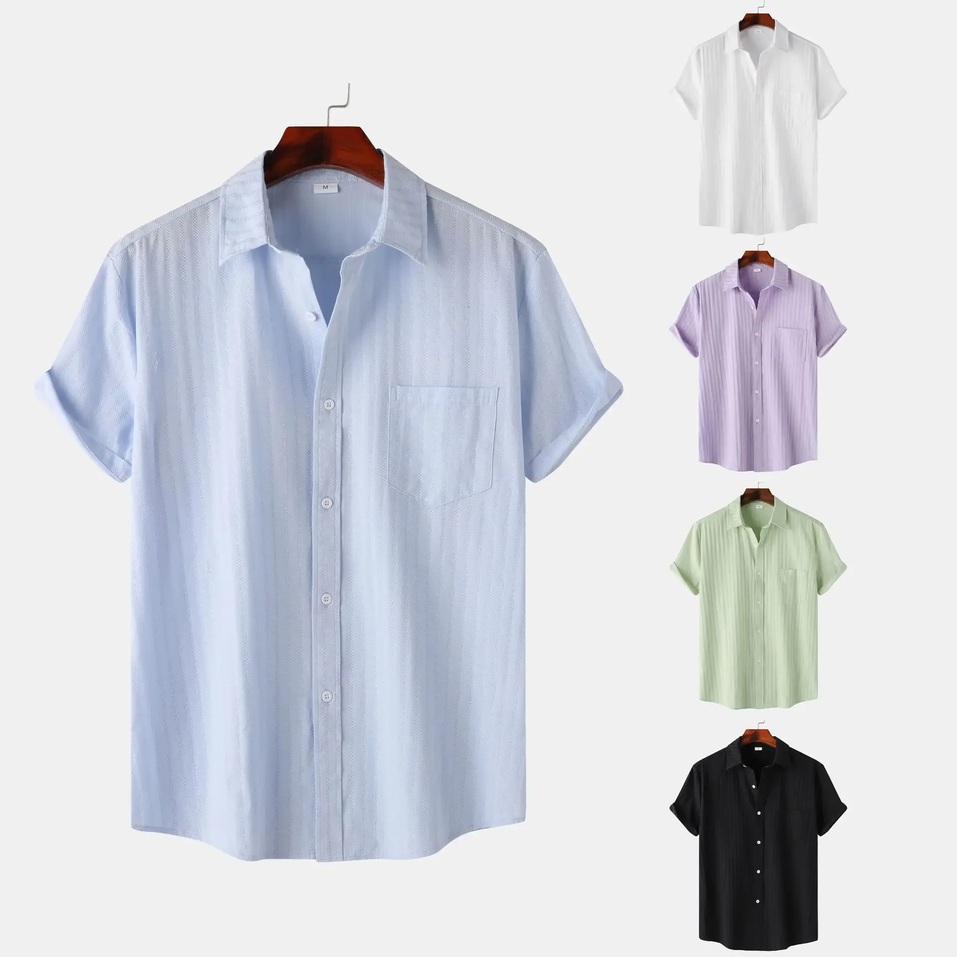 

Mens Top Summer New Solid Color Short Sleeved Shirts for Men