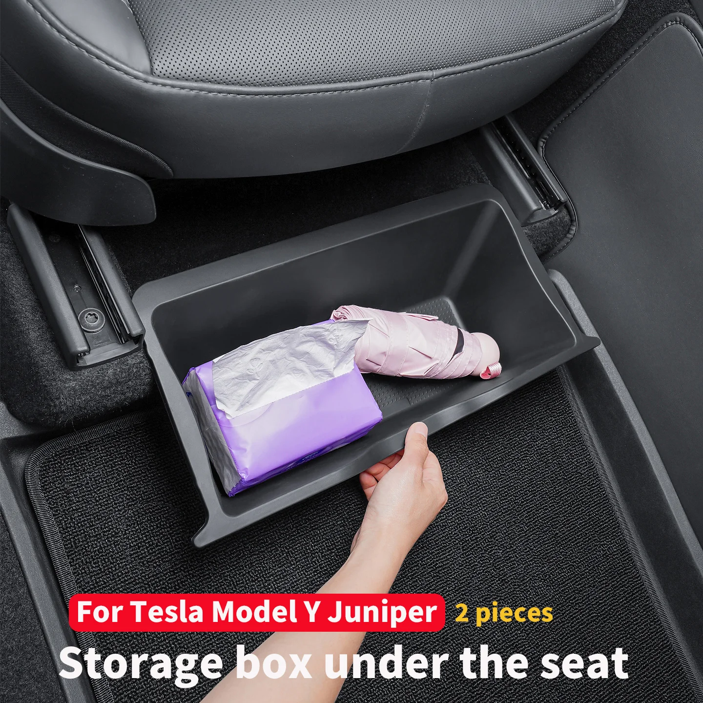 Suitable for 25-26 Updated Tesla Model Y Juniper Seat Storage Box TPE Front and Rear Bottom Storage Box Accessories - 2pcs