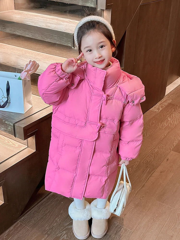 

Детское зимнее пуховое пальто для девочек, удлиненное, выше колена, утепленное, белое, с капюшоном на молнии, прямого кроя, в корейском стиле