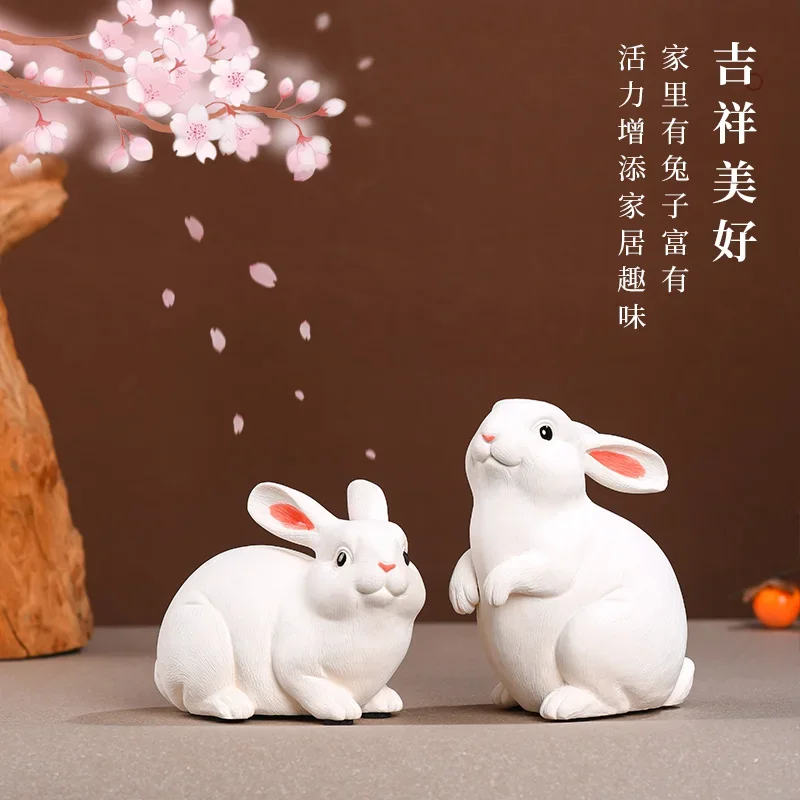 Cartoon rabbit shape desktop ornament ceramic solid color pair living room study decoration sculpture handicrafts natal yeargift