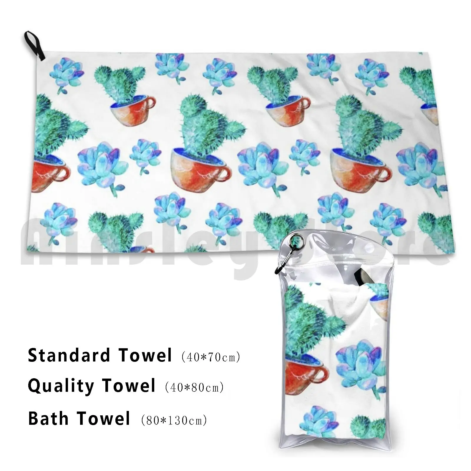 Succulent Cactus Pattern Beach Towel Quick Dry Quality Towel Pattern Succulents Cactus Green Blue Purple Gardening Cup