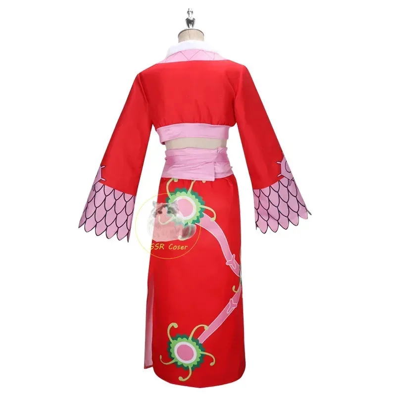 Anime Cosplay Sexy Empire Vestido de kimono rojo Uniforme Boa Hancock Peluca Pendientes Disfraces de Halloween para mujeresc;8,k'5;h.