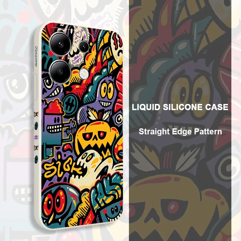 Pumpkin Monster Phone Case For Xiaomi Redmi Note 14 13 12 12S 11 11S 10 10S 9 9S Pro Plus 4G 5G Liquid Silicone Cover