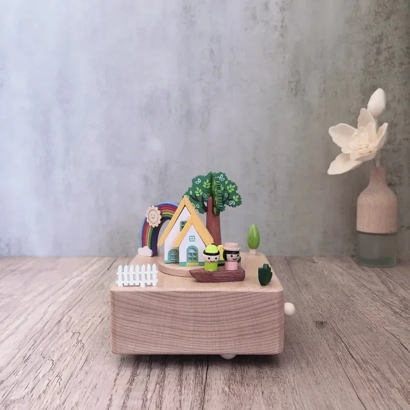 New Handmade Wooden Music Box, Retro Rotating Music Box To Play Music Home Decoration, DIY Log Making Decoration Birthday Gift