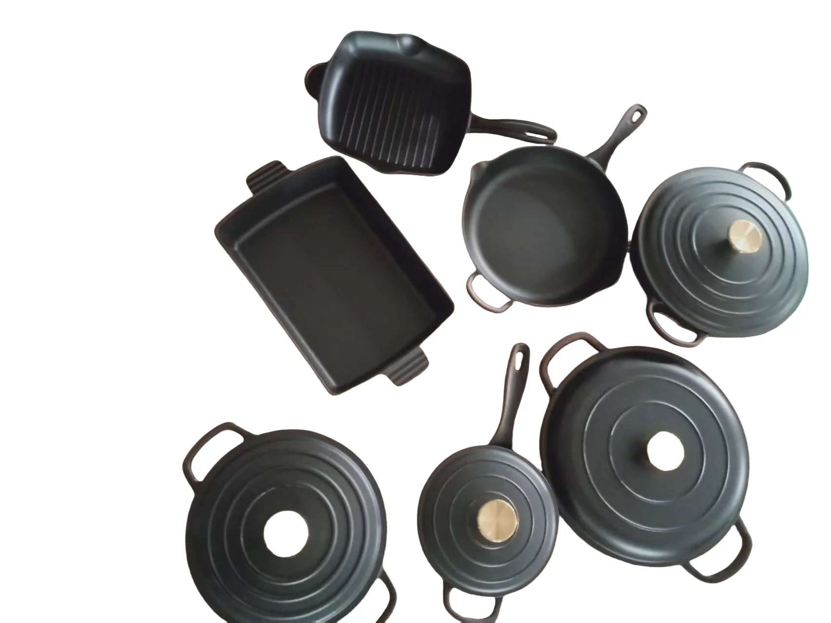 Colorful Classic Non-Stick Enamel-Coated 7-Piece Cast Iron Cookware Set Steak Grill Pan Casseroles Pots Oven Dishwasher Safe