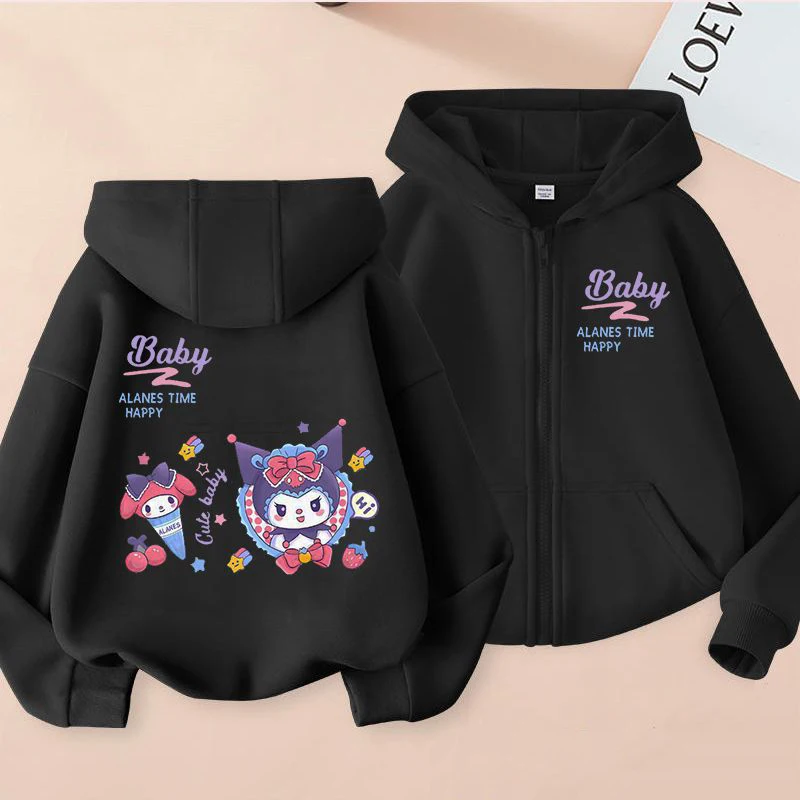 

Sanrio Kawaii Kuromi Children Cardigan Hooded Sweater Anime Cartoon Sweet Fashion Exquisite Skin Friendly Students Zipper Jacket