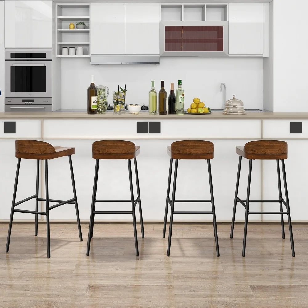 4PCS Industrial 29" Bar Stool Bar Height Saddle Seat Kitchen Stool Low Back