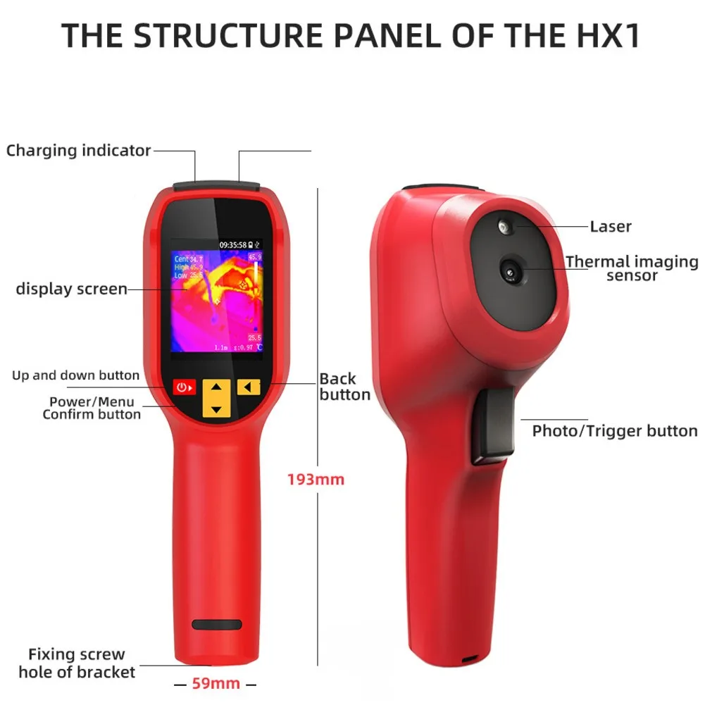 1pc Thermal Imaging Camera HX1 Thermal Imager With 15 Color Palettes 240×240 Resolution For Floor Heating Inspection