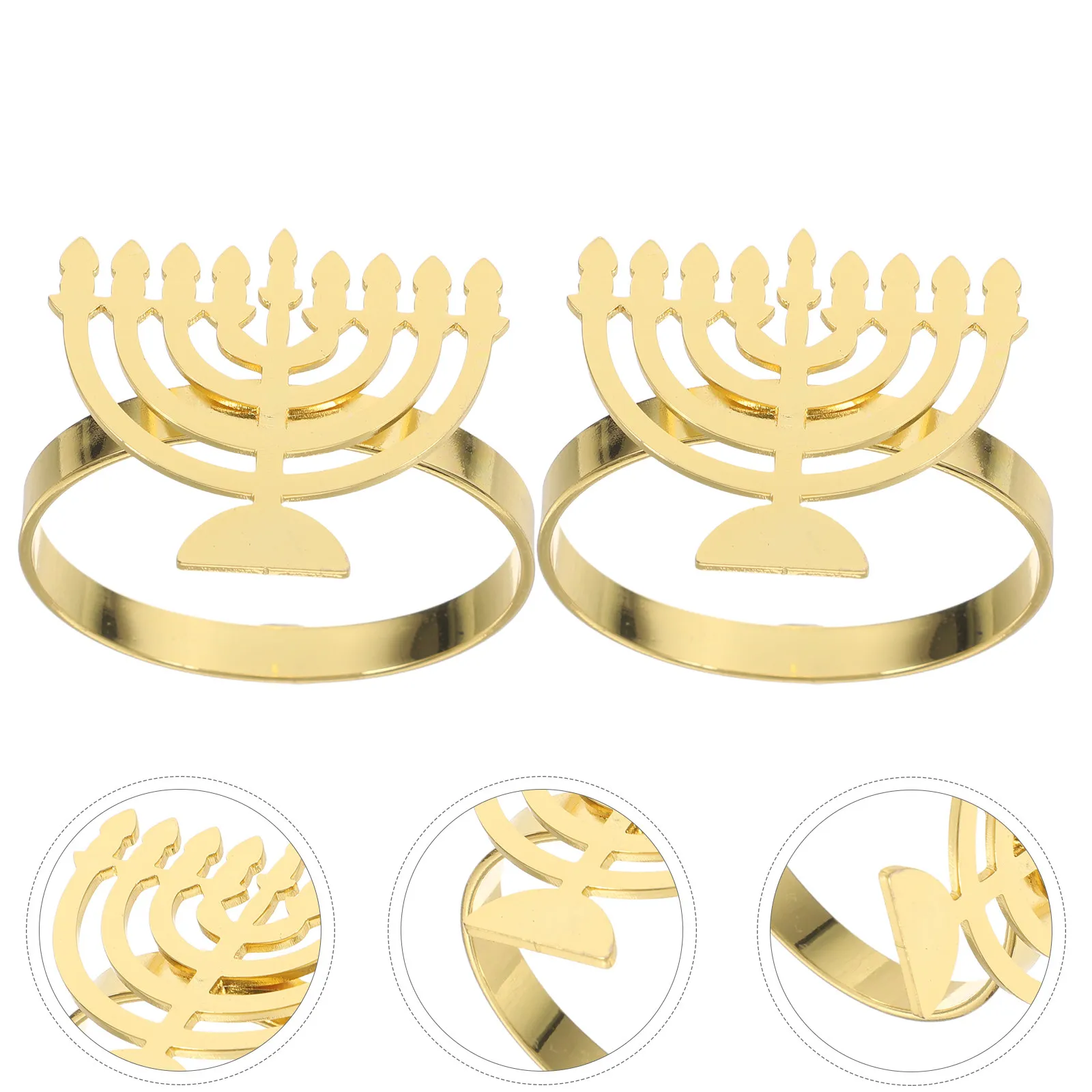 6Pcs Hanukkah Menorah Napkin Rings Metal Napkin Holders Elegant Holiday Table Decor Jerusalem Serviette Buckles