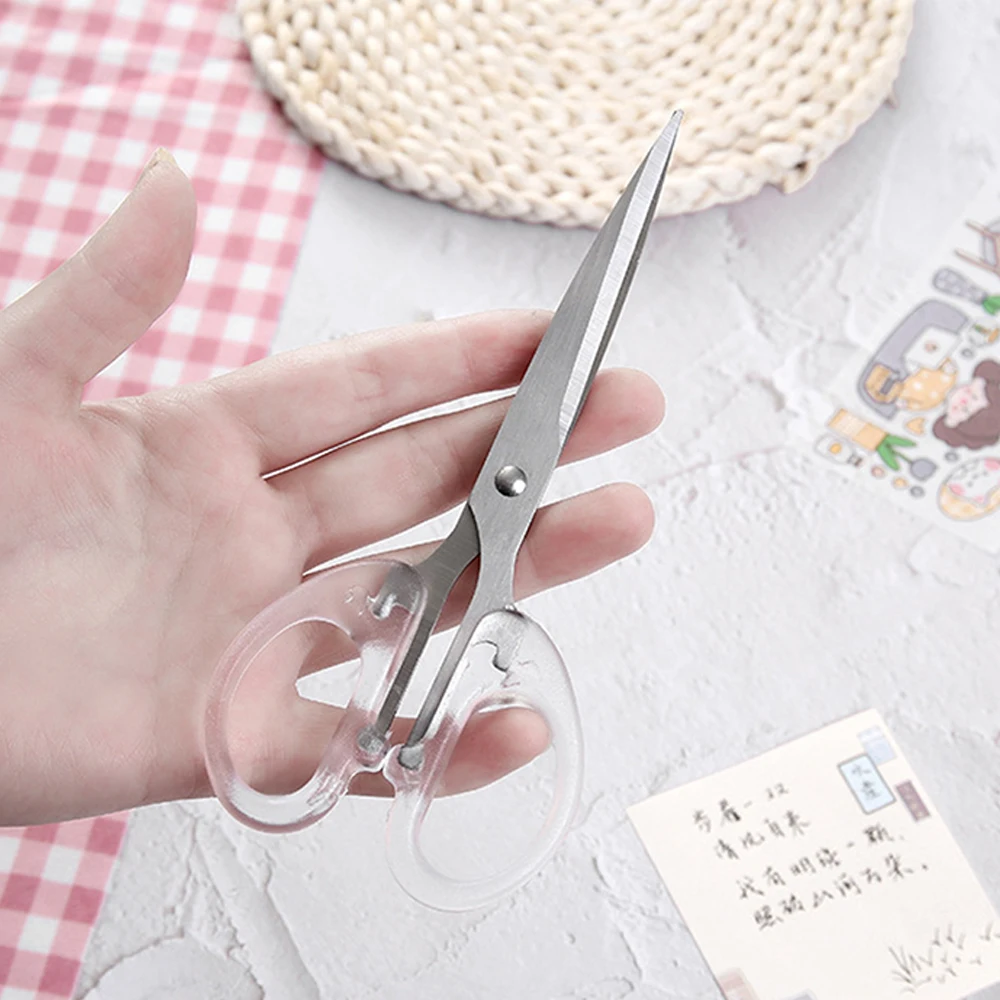 1PC Girl Household Transparent Small Scissors Ins Style Student Manual Art Tool Multifunctional Simple Stainless Steel Scissors