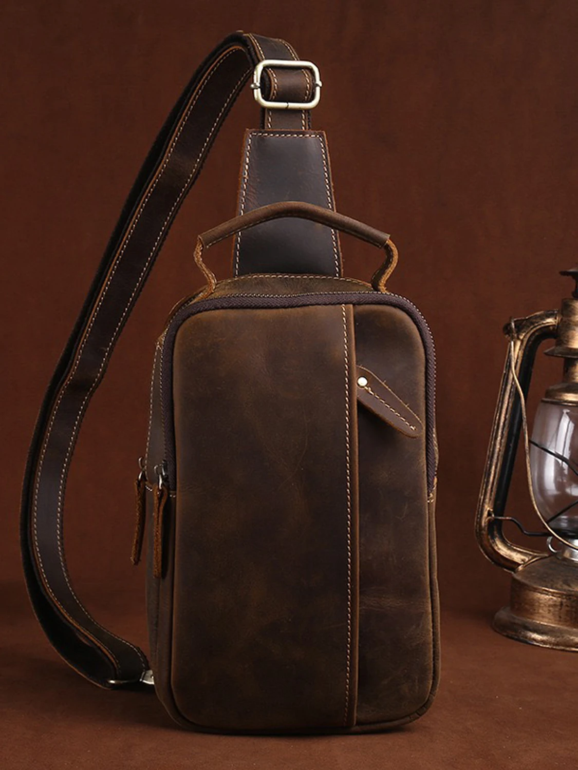 

Hebetag Vintage Leather Sling Bag Handbag for Men Women Outdoor Travel Hiking Camping Shoulder Backpack