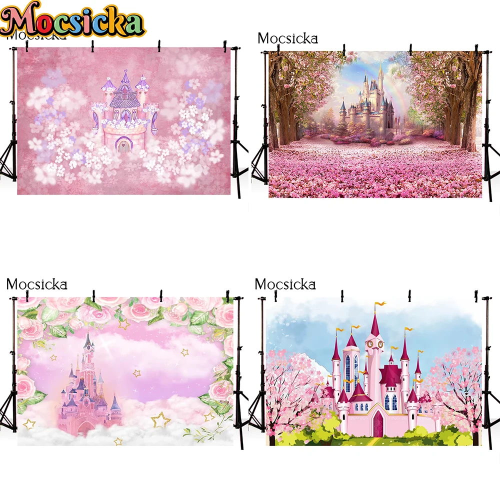 Lâu Đài Hồng Trẻ Em Phông Nền Chụp Ảnh Phòng Thu Công Chúa Sinh Nhật Nghệ Thuật Phông Nền Chụp Ảnh Cô Gái 1st Bánh Sinh Nhật Đập Tan Đạo Cụ