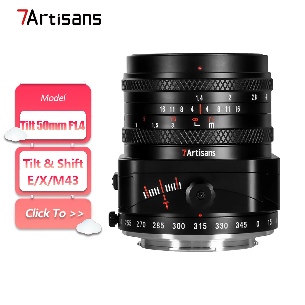7artisans APS-C Tilt 50mm F1.4 Large Aperture Fixed Focus Camera Lens for Humanity Photography with Sony E Fuji XF M43 Mount