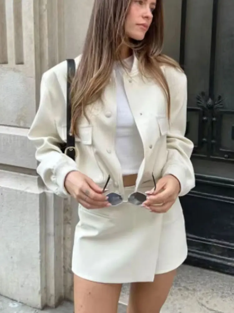 HH 2024 Autumn Female Fashion Bomber Jacket Long Sleeves Single Breasted Solid Zipper Fly Casual Coats Street Outerwear