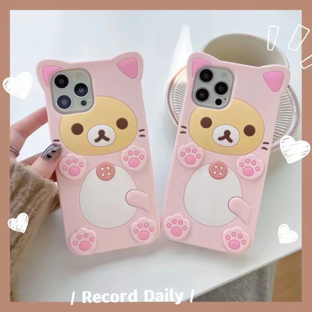 Relax Kuma Bear Silicone Phone Case For iPhone16, 15,14,13,12,11Promax Xs XR 678PLUS SE2 Soft Full Cover Body Shell Protection